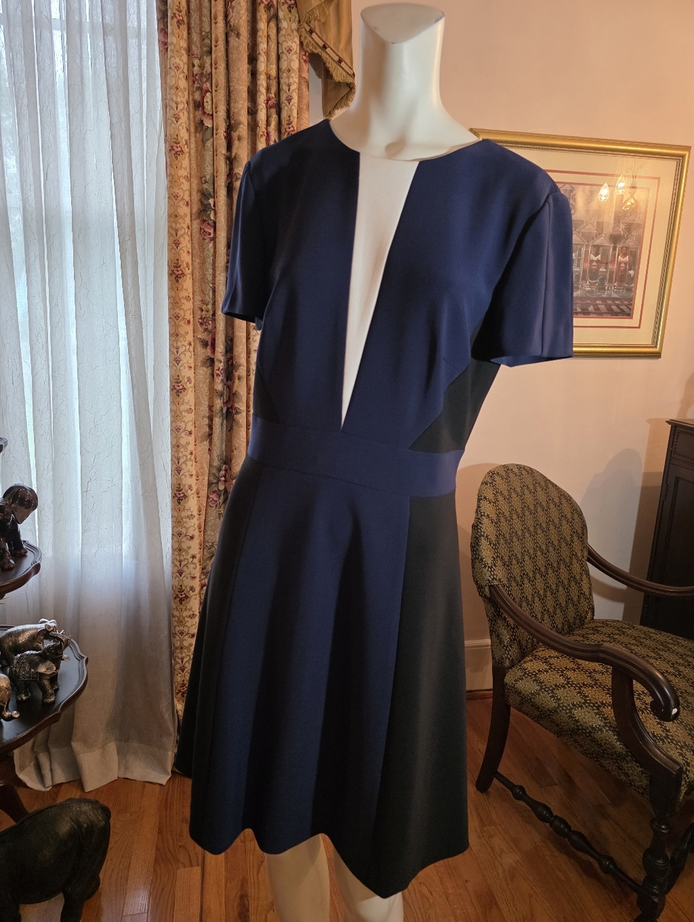 Classic Navy & Black Short-Sleeve A-Line Dress